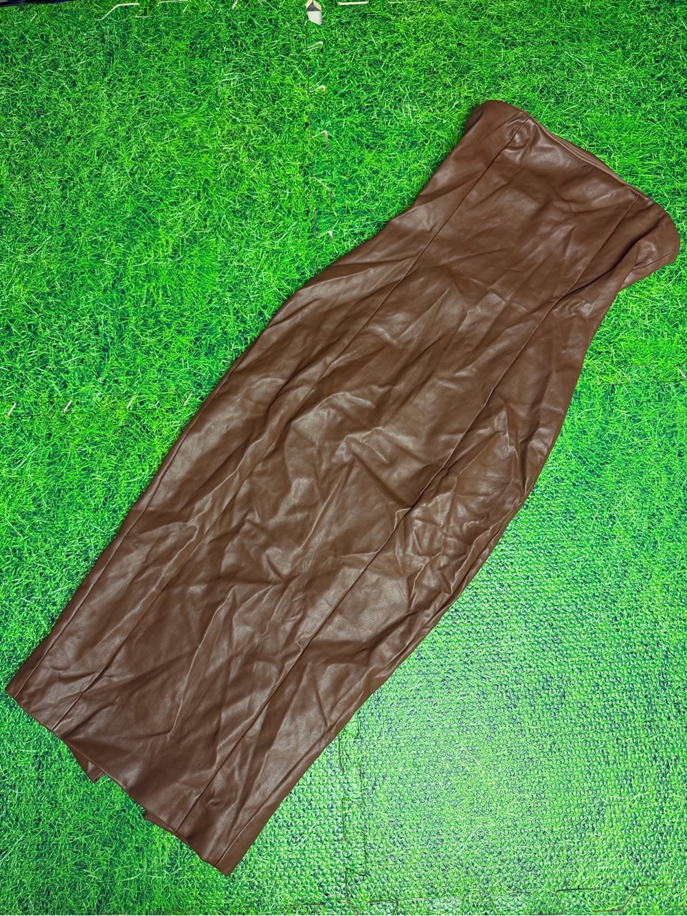 Meshki Pamela Strapless Faux Leather Brown Midi Dress size XS